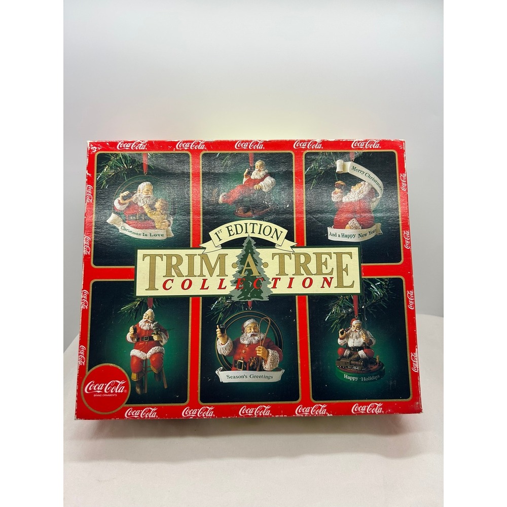 Coca-Cola Trim-A-Tree Collection 1st Edition Santa Ornament Set 6 Vintage 1990
